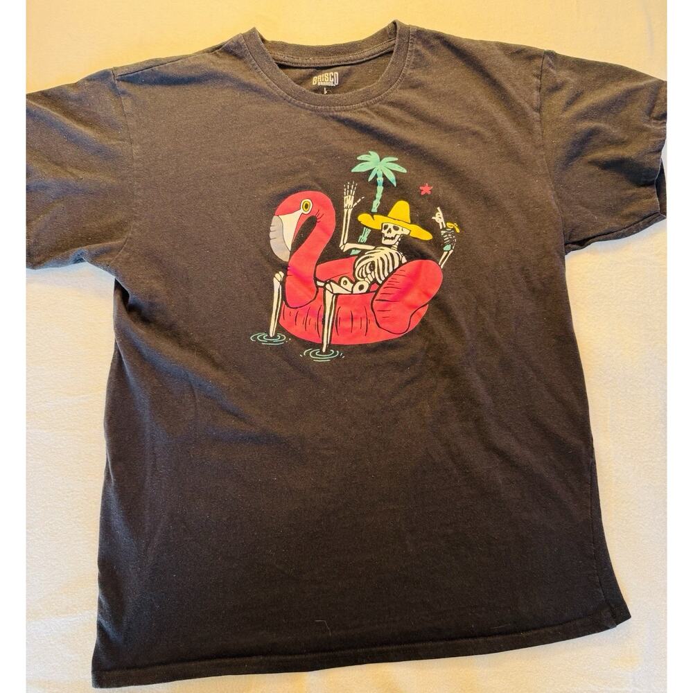 Brisco Brands skeleton in flamingo pool float graphic tee Black Size: L‎ Unisex